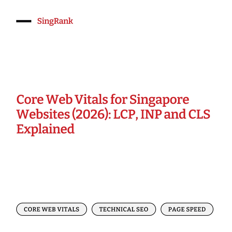 Core Web Vitals for Singapore websites — LCP, INP and CLS thresholds shown on a page speed report
